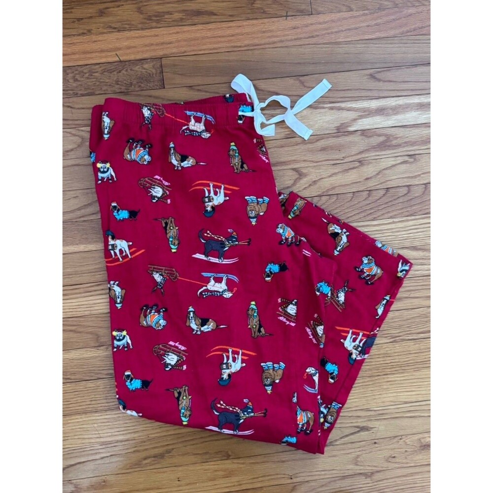 Old Navy Flannel Pajama Bottoms Christmas Dog Skiing Red Plus Size 2X Cotton - Picture 2 of 10
